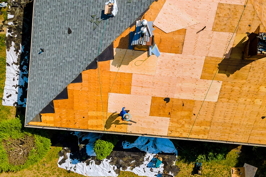 Blue sky and Residential brown roof